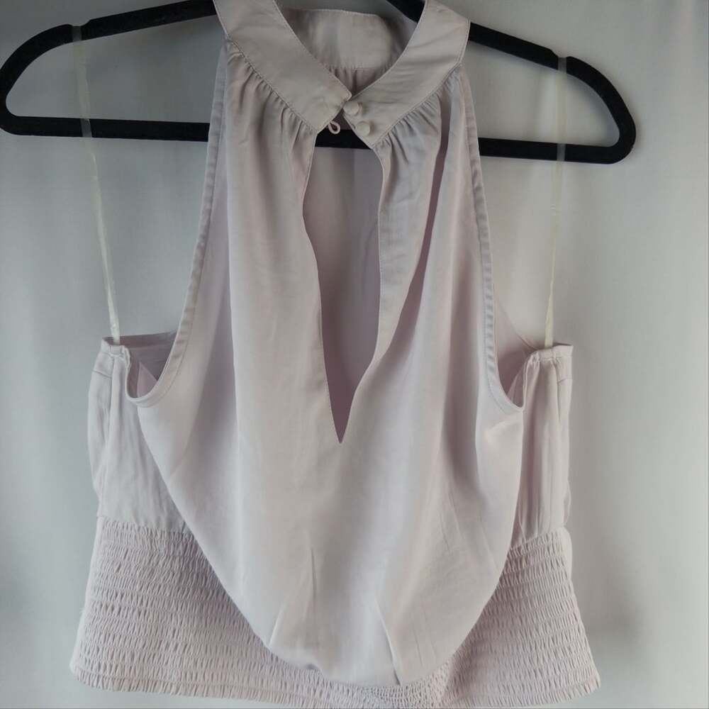 American Eagle Halter Top Size L Pink Smocked Waist Keyhole Neck
